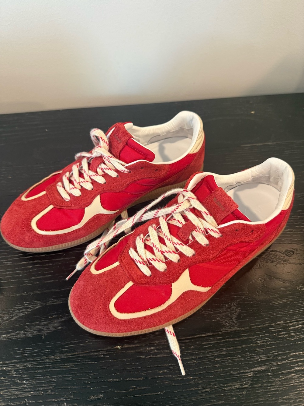 ALOHAS Red Suede & Mesh Sneakers with Cream Accents